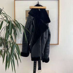 Topshop Faux Leather Shearling Aviator Biker Jacket
